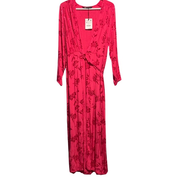 Zara Dresses & Skirts - Zara Jacquard Floral Maxi Wrap Belted Dress